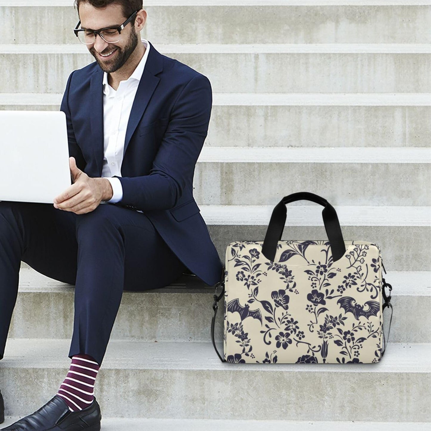 Goth Bat Flower Laptop Case 15.6 inch Computer Bag Waterproof Laptop Briefcase Laptop Bag for Women & Men