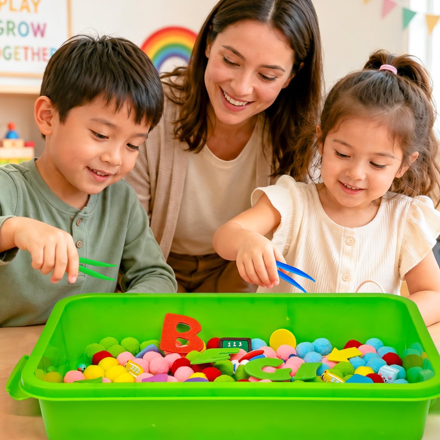 Cinrobiye 183 Pcs Back to School Classroom Activity Kit with Alphabet Letters Numbers Shapes, Sensory Bin Fillers Set with Storage Box for Classroom Stations, Sorting Activities and School Theme Setup
