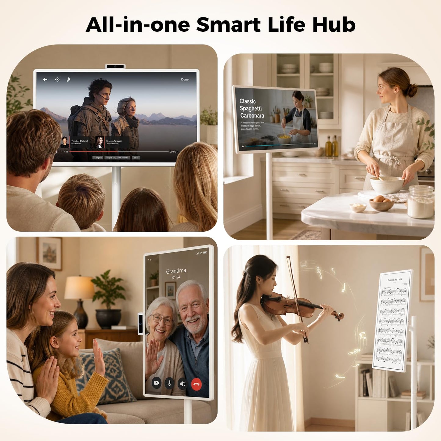 32" Portable Smart Touchscreen Tablet TV on Wheels, Android 15 OS Mobile Smart Display with Google EDLA Certification, 8GB+128GB, Built-in Battery, 2K Camera, Wireless Casting, Rotating Rolling Stand