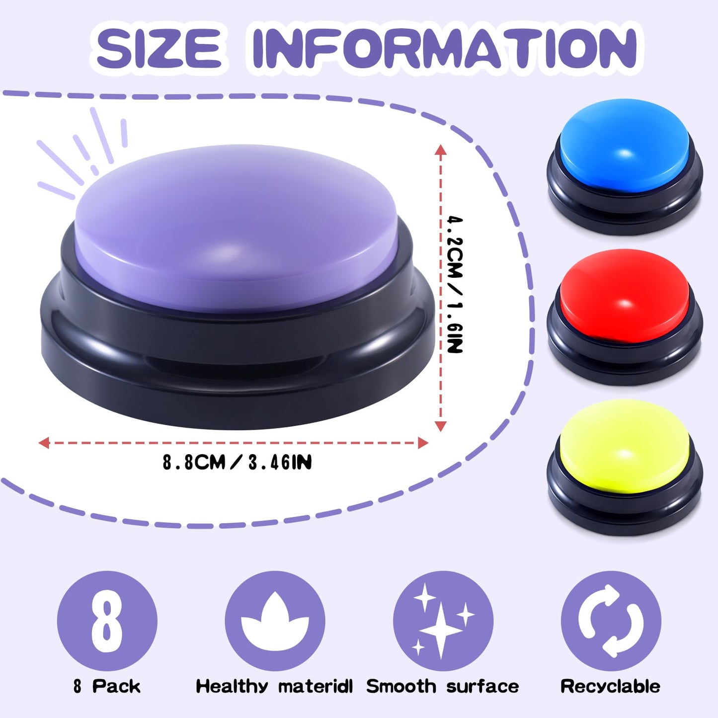 PQJSJDR 8 Pieces Voice Recording Button Dog Buttons for Communication Pet Training Buzzer Recordable Answer Buzzers Button Game Show Buzzers Funny Gift for Family Study Office Home Trivia Nights