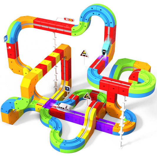 Goody King Electric Train Set for Kids, 3D Stem Electric Train Set with Train and Traffic Signs, 3D Racing Track Sets for Kids, 3+ Years Old Boys & Girls Birthday