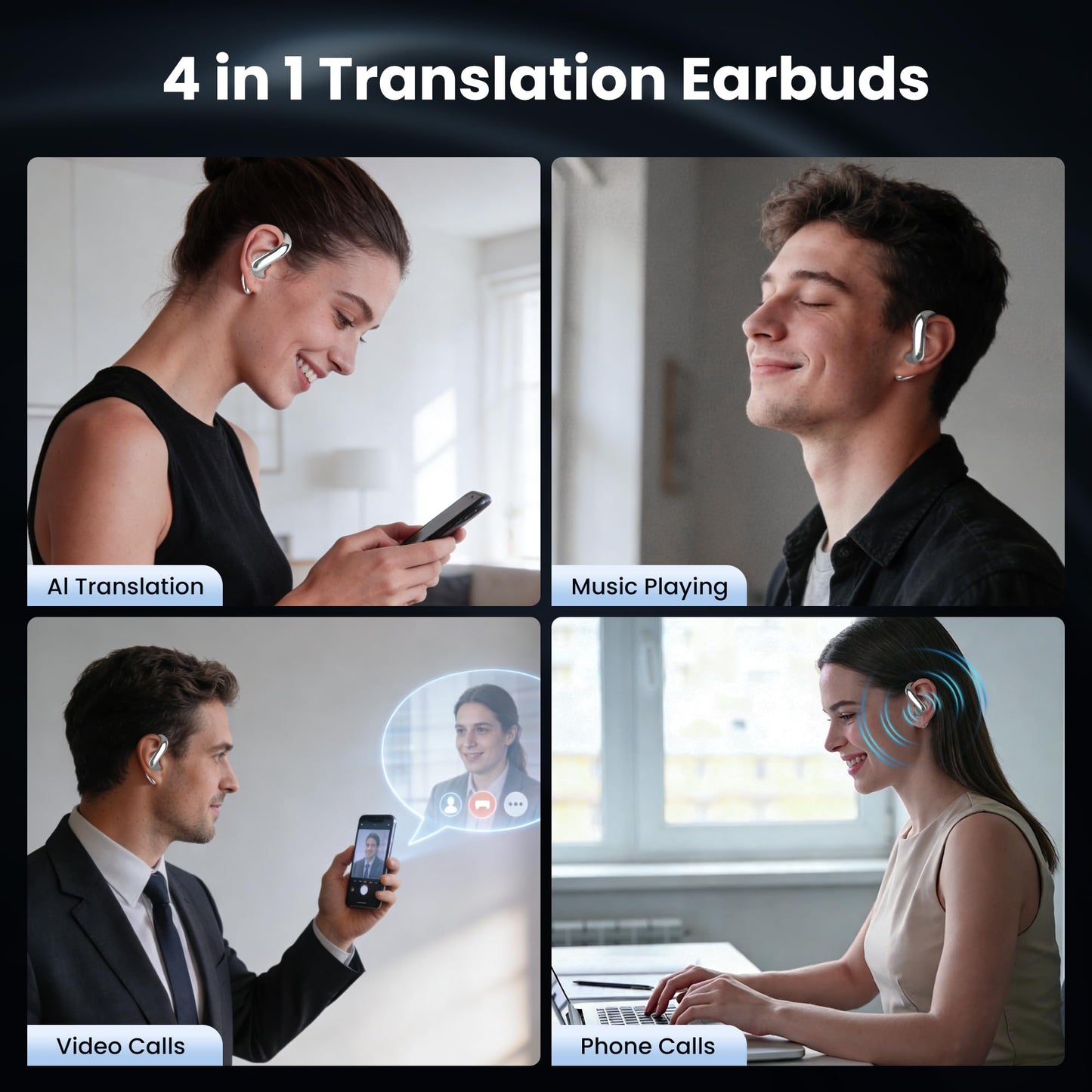 RichEast AI Translation Earbuds Real Time 50H Playtime Translator Ear Buds Audifonos Traductores Inglés Español 4-in-1 Translator Wireless Earphones for Trave/l Business/Learning Beige