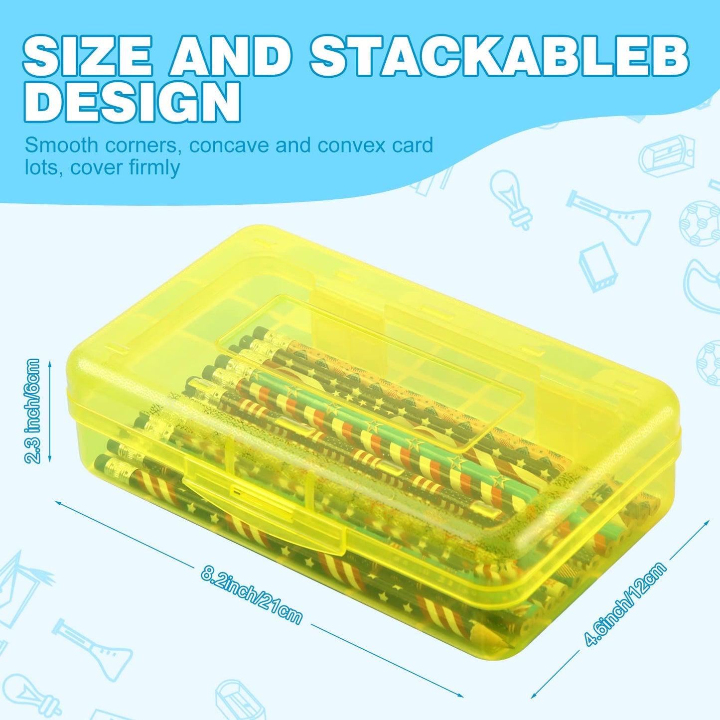 Fainne 24 Pack Pencil Boxes for School Clear Plastic Pencil Case Large Plastic Crayon Box Bulk Stackable Classroom Stationery Organizer School Supplies(Pink, Yellow, Blue)