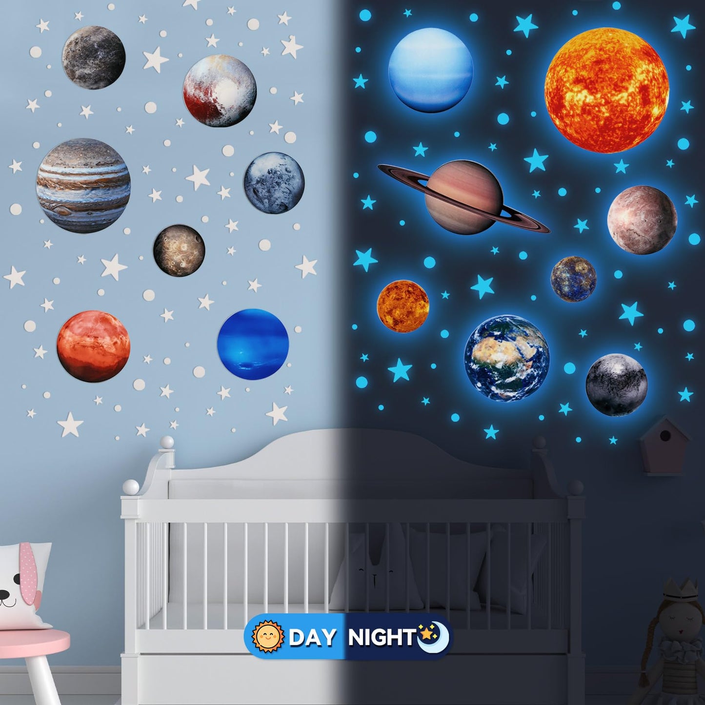 Fontien Solar System Wall Decals Glow in The Dark Stars, 780 Pcs Glowing Stars and Planets Stickers for Ceiling, Baby Nursery Planets Wall Stickers for Bedroom, Kids Room Decoration