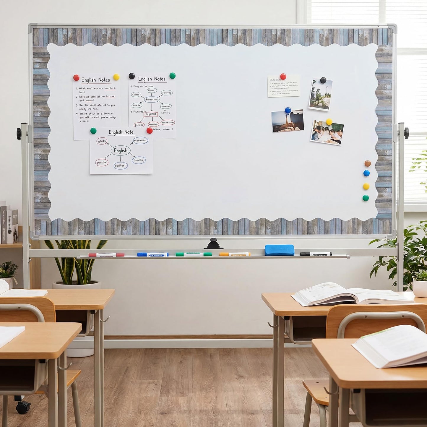 Tenceur 120 Feet Bulletin Board Borders Wooden Pattern Straight Rolled Border Trim Wood Straight for Classroom Schools Office Decoration(Gray Blue)