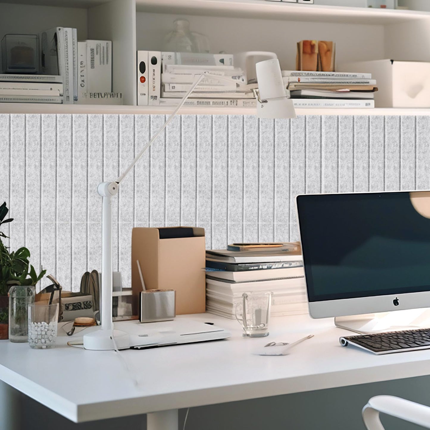Honoson 12 Pack 48"x 36" Large Cork Board Alternative Felt Bulletin Board Wall Tiles with Safe Square Adhesive Roll Cork Tiles for Walls Home Office Classroom Back to School Pin Panels(Marble Gray)