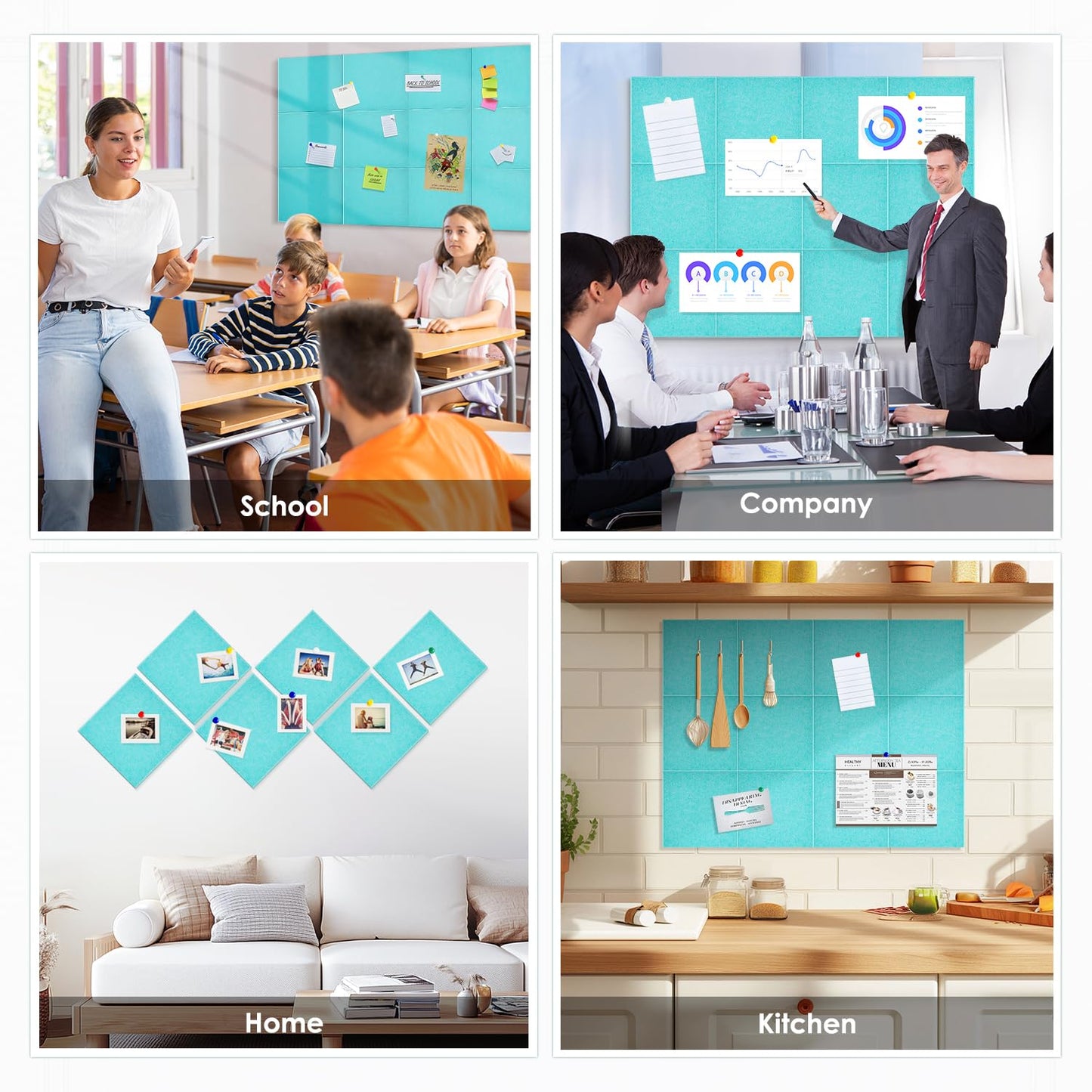Large Cork Board for Walls 48"x36" |Cork Board Alternative| 12 Pack Felt Wall Tiles| Baby Blue Bulletin Board with Removable Adhesive | Cork Boards Pinboard for Office Home Classroom，Baby Blue