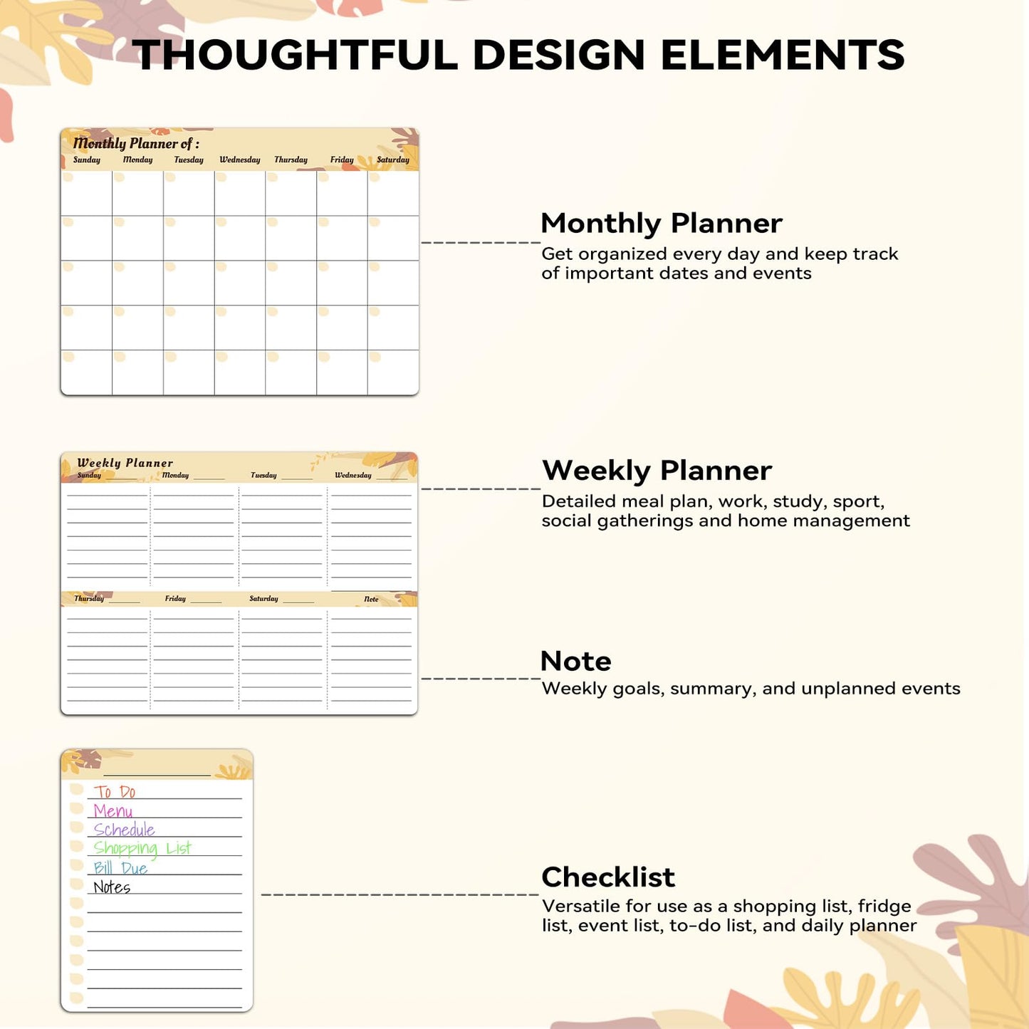 Marsrock Dry Erase Magnetic Calendar for Refrigerator (3 Pack) - Monthly & Weekly & Daily Planner Magnet Whiteboard for Fridge - Shopping, to Do List, Meal/Menu, Planning Board, 14"x11", Yellow