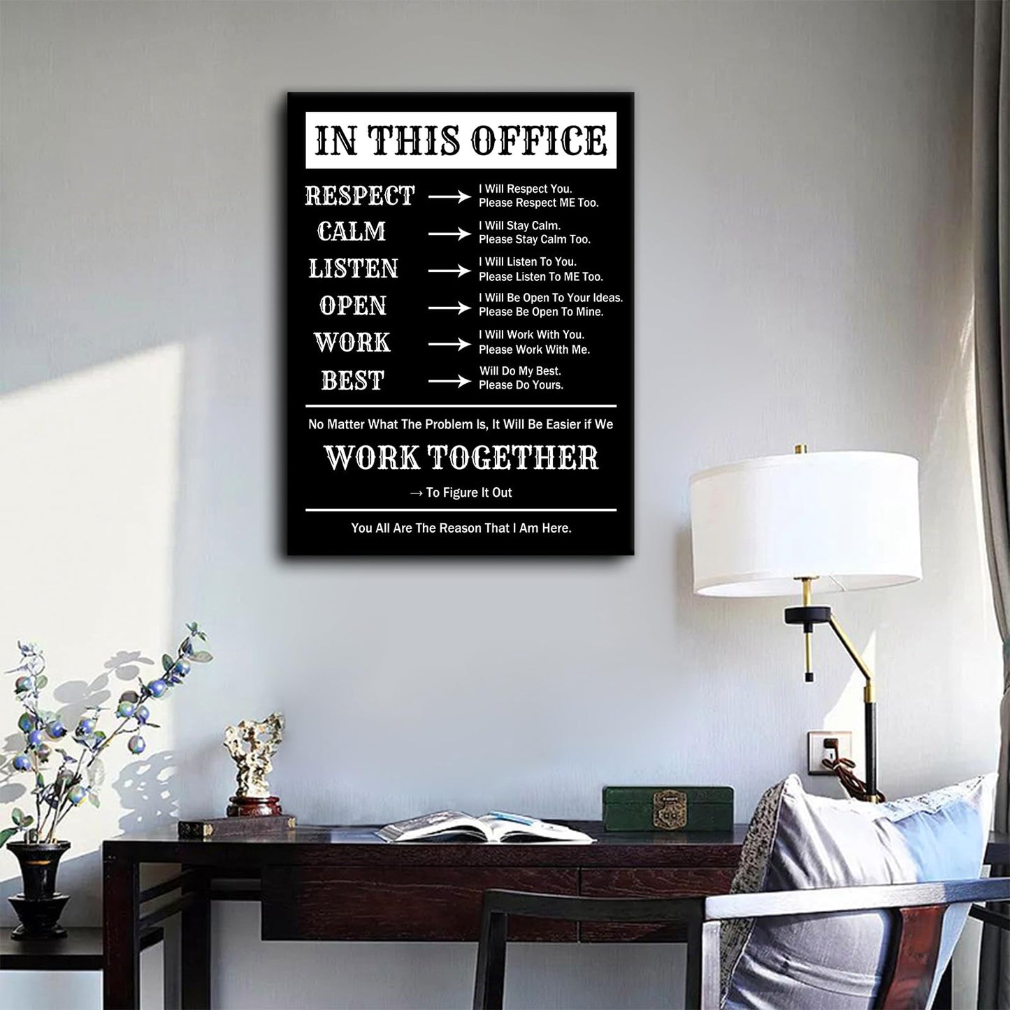 Motivational Poster Wall Decor In This Office Inspirational Quote Canvas Painting Prints Artwork Positive Affirmation Picture for Office Hallway Gym Workplace Stretched and Framed [18''Wx24''H]