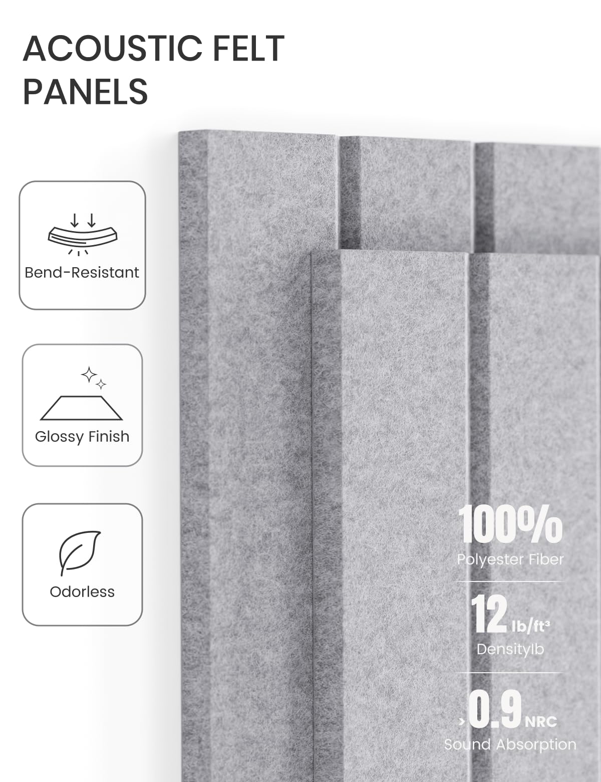 Large Felt Bulletin Board 48" x 36" Cork Board Alternative-12 Pack with 70 Safe Removable Adhesive Tabs, Cork Boards for Walls for Home Office Classroom Pin Board-Soft Gray