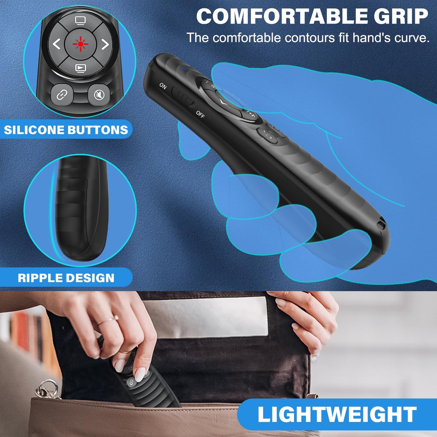 Presentation Clicker Wireless Presenter Remote Clicker for 2-in-1 USB Type C Powerpoint Clicker with Clicker, RF 2.4GHz USB C Presentation Remote PPT Slide Advancer for Mac/Google Slide/Keynote