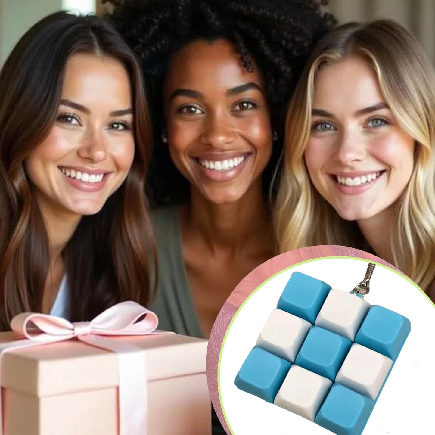 3 Pcs Keyboard Fidget Clicker Stress Relief Toys Keychain– Button Press Fidget Set for Stress Relief & Relaxation (9 Keys + 4keys + 1key Blue White)