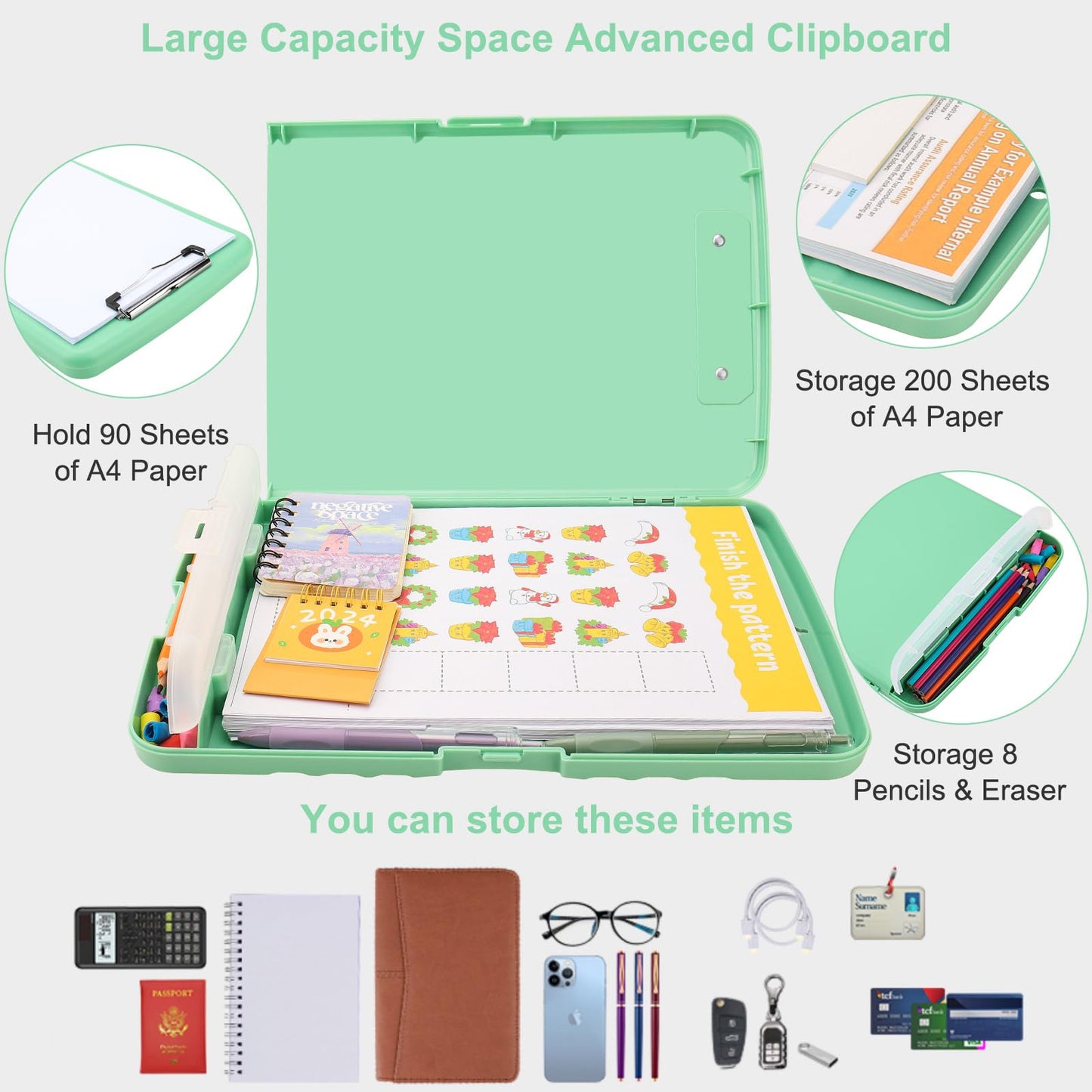 SFLHHDM Clip Boards 8.5x11 with Storage, Low Profile Clip Plastic Clipboards, Nursing Clipboard Folder with Pen Holder, Heavy Duty Clipboard with Storage, Nurse Binder Case for Classroom