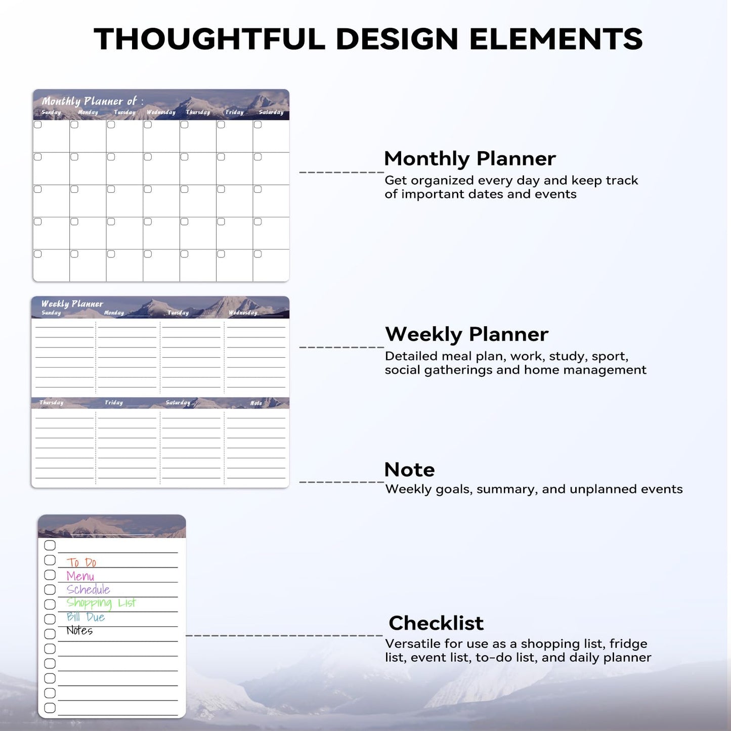 Marsrock Dry Erase Magnetic Calendar for Refrigerator (3 Pack) - Monthly & Weekly & Daily Planner Magnet Whiteboard for Fridge - Shopping, to Do List, Meal/Menu, Planning Board, 14"x11", Grey