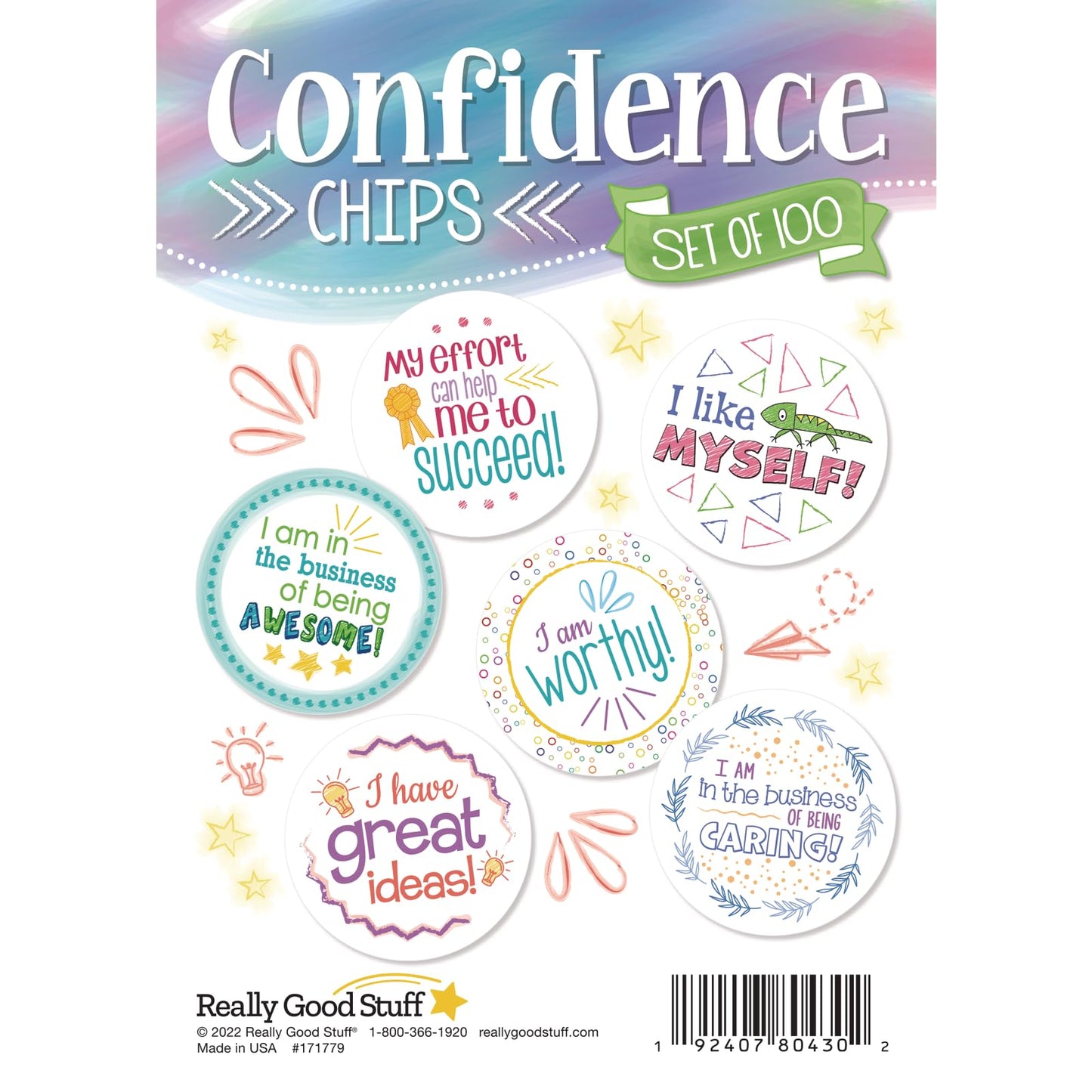 Really Good Stuff Confidence Chips – 100 Empowering, Motivational, Positive Affirmations – Encourage Positive Feelings– Social-Emotional Learning – SEL for The Home and Classroom