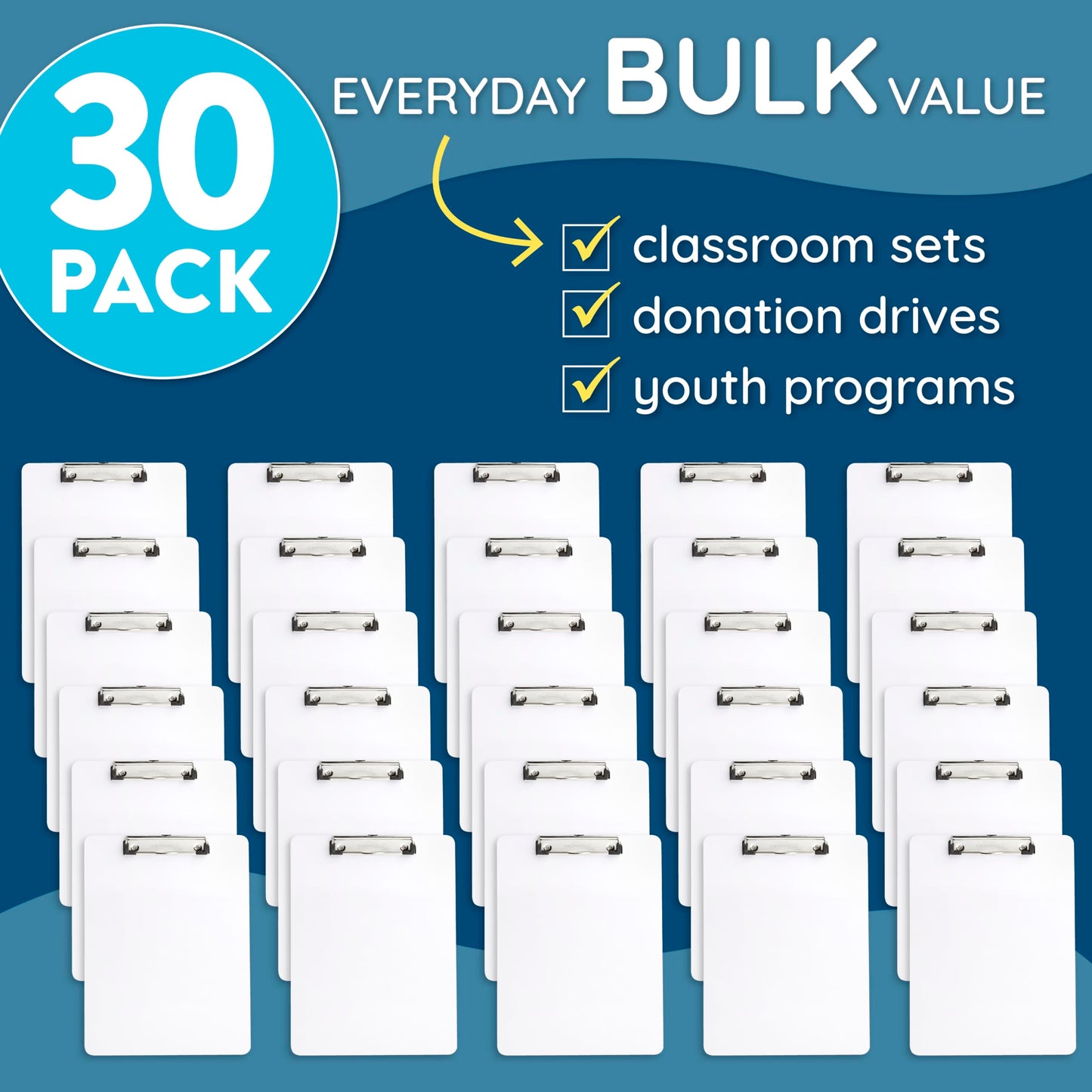 Blue Summit Supplies 30 Pack Dry Erase Clipboard, Whiteboard Clipboard for Classroom, White Board with Front Surface and Low Profile Clip, Designed for Classroom and Business Use