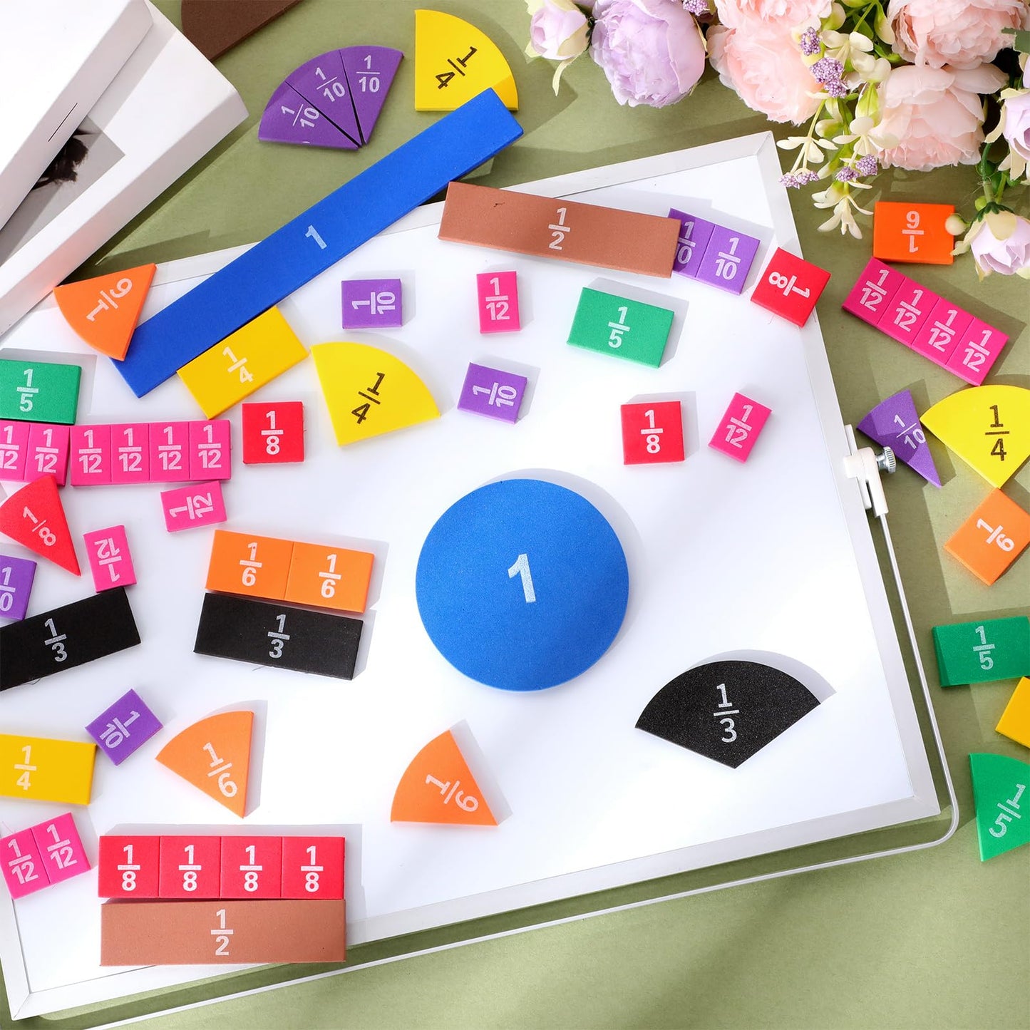 Sayglossy 6 Sets Fraction Tiles Circles Set for Math Fractions Manipulatives Math Manipulatives for Home Supplies
