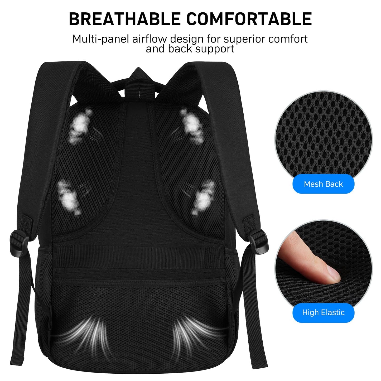 BIKROD Travel Laptop Backpack for Men and Women, Black School Backpacks for Teen Boys and Girls, Water Resistant Back Pack, Business Sturdy Computer Bag