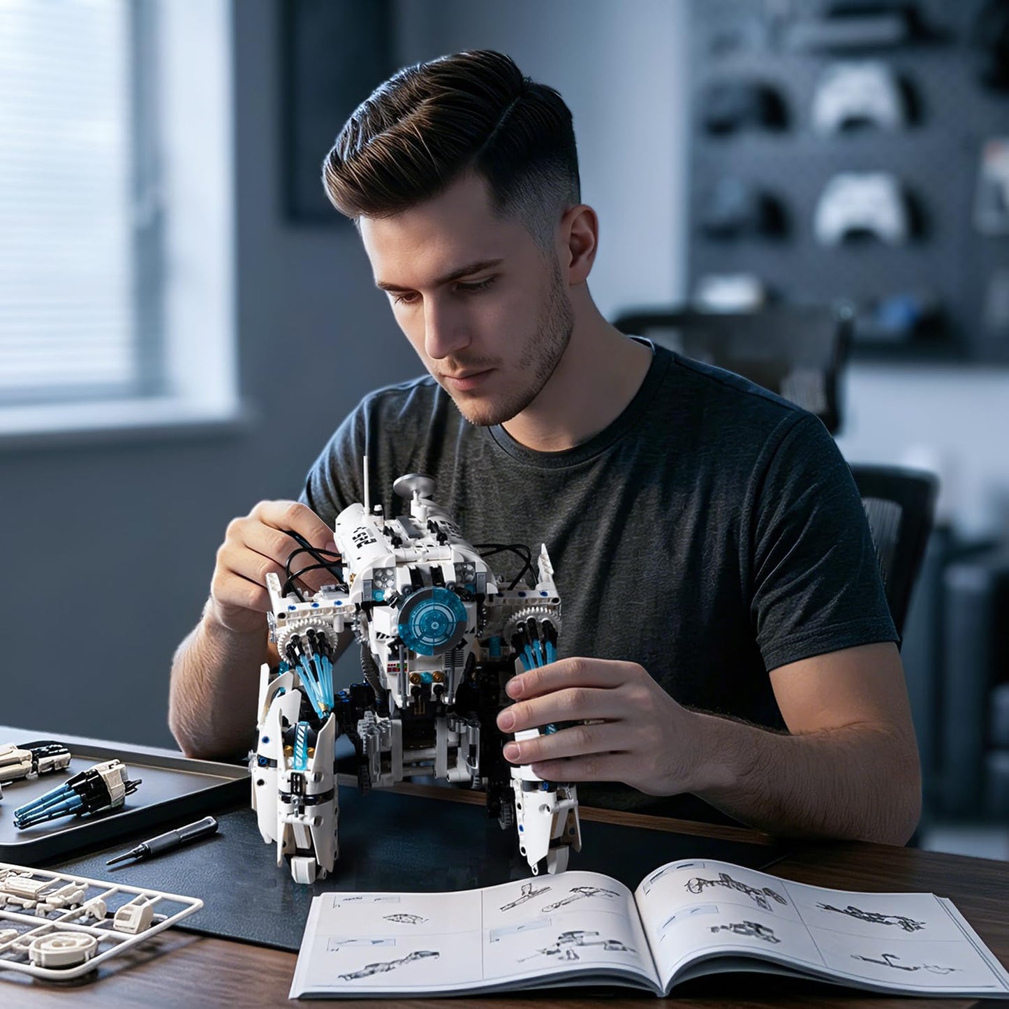 MOQIDI Programmable Hexapod Robot Technic Building Kit, STEM Sci-Fi War Machine Six-Legged Robot with Dual Control, App & Remote Control, Light-Up Cyber Technic Mecha Sets for Boys Ages 8–12 (1406 PCS