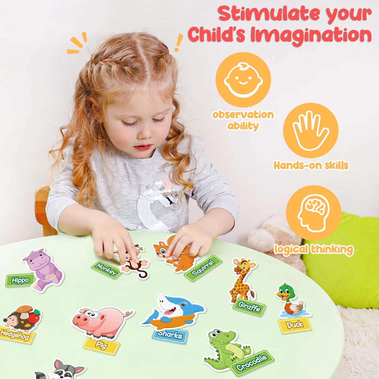 AKAYOK 90 Pcs Wild & Farm Animals Felt Board Story Pieces Set for Toddlers, Preschool & Kindergarten, Precut Felt Animals with Storage Pouch & Self Adhesive Dots Flannel Board Felt Toys