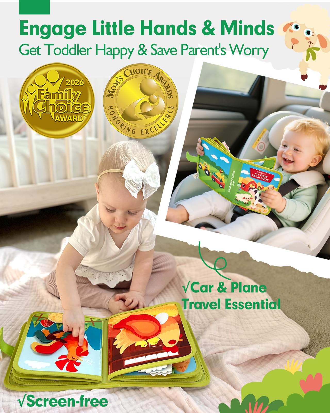 hahaland Busy Book for Toddlers 1-3 - Montessori Toys Busy Board for 1 Year Old Boy Gifts Girl Toys Educational Learning Quiet Activity Books Gifts Toddler Travel Toys for One Year Old Birthday Gift