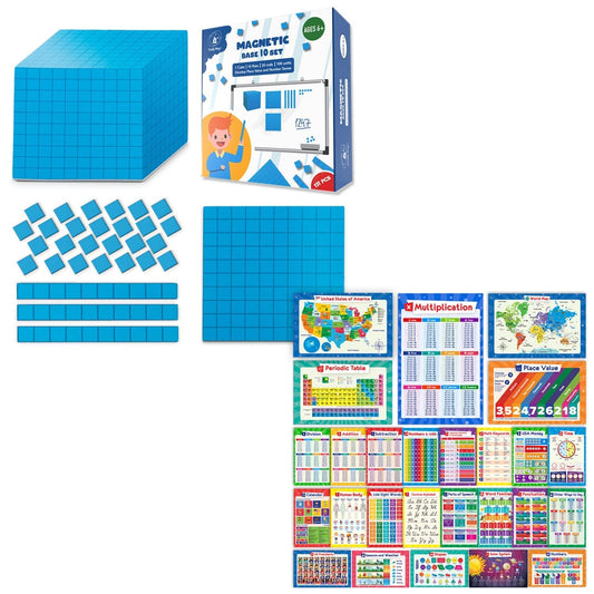 Simply magic 26 Educational Posters for Kids & 131 PCS Magnetic Base Ten Blocks