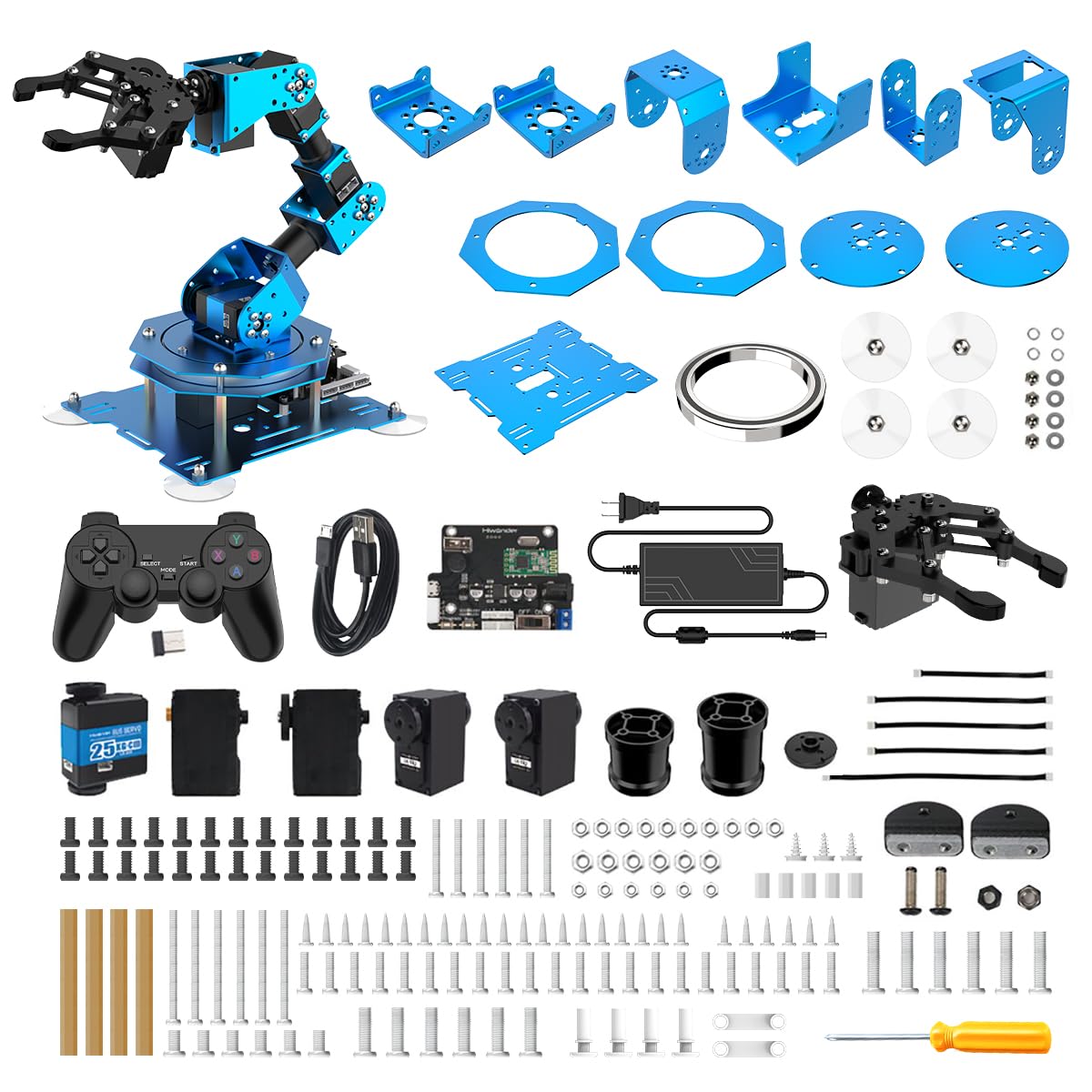 Robotic Arm for Arduino Coding Programming 6DOF Hiwonder-xArm1S STEM Educational Building Robot Arm Kits, 6 AXIS Full Metal Robotic Arm Wireless Controller/PC/App/Mouse Control Learning Robot
