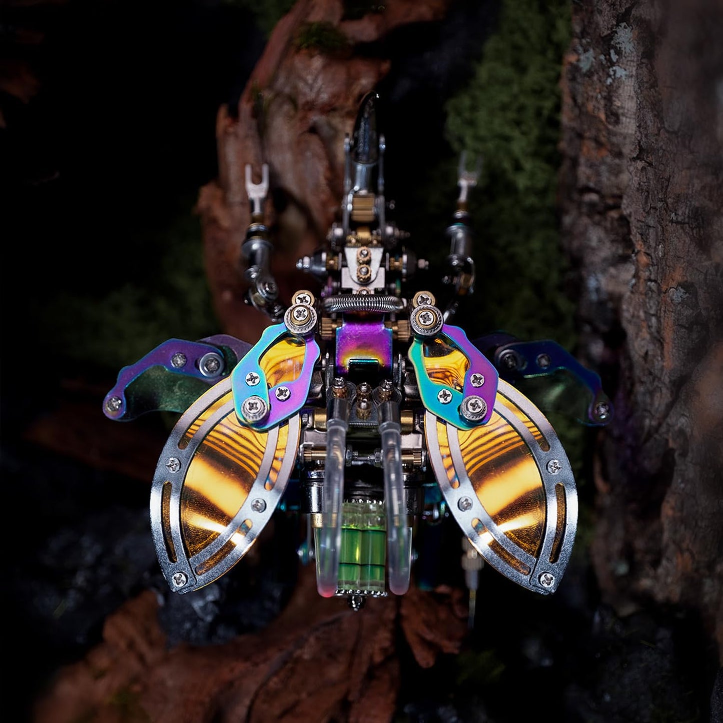 Mostarle Hercules Beetle 3D Metal Puzzle Kit for Adults, 418 PCS DIY Cyberpunk Mechanical Model with Fiber Optic Lights, Gradient Wings, Collectible Insect Building Kit Gift