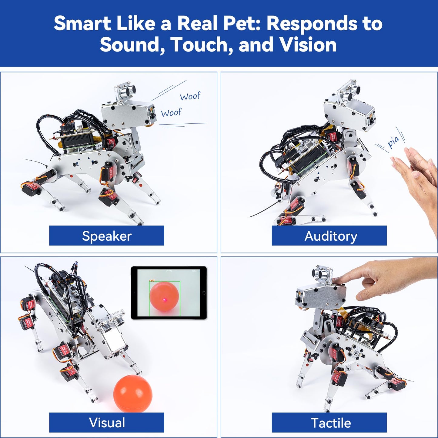 SunFounder AI Robot Kit with Raspberry Pi Zero 2 W+32G TF Card, ChatGPT-4o Enabled with Voice Command & Video Recognition, App Control, FPV, 12 Servos, Gyroscope, Camera, Mic