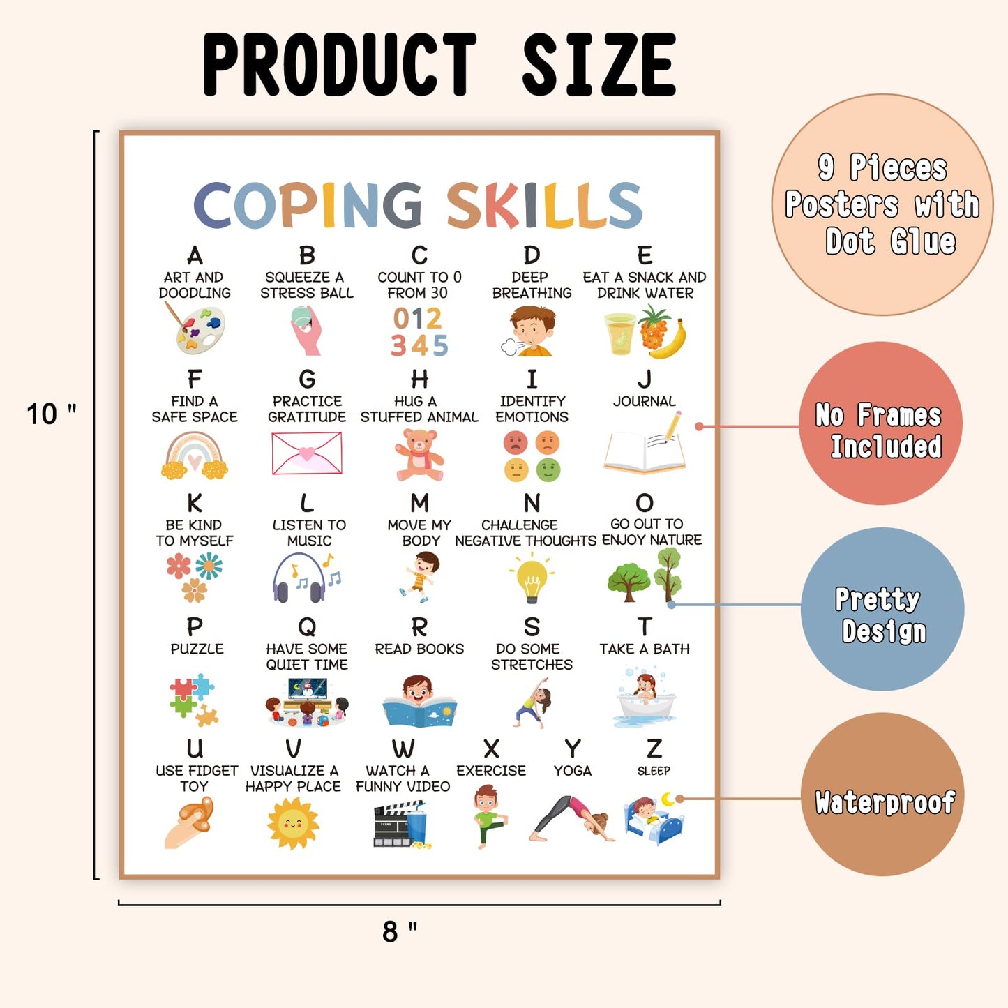 9 Calming Corner Posters,Calm Down Corner Feelings Chart for Kids, Mental Health Posters,Classroom Educational Poster Emotions Chart Coping Skills,Preschool Classroom Wall Art Decorations Mood Calming