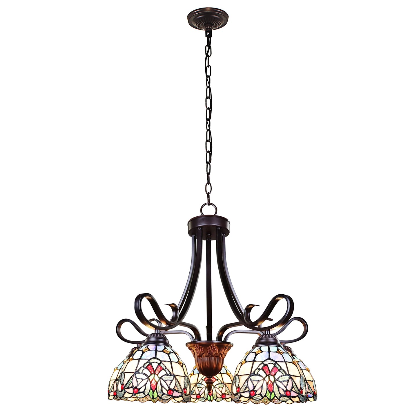 Chloe Lighting 5 Light Chandelier Victorian Tiffany-Style Dark Bronze 25in Wide Multicolor Model CH3T381VB25-DD5
