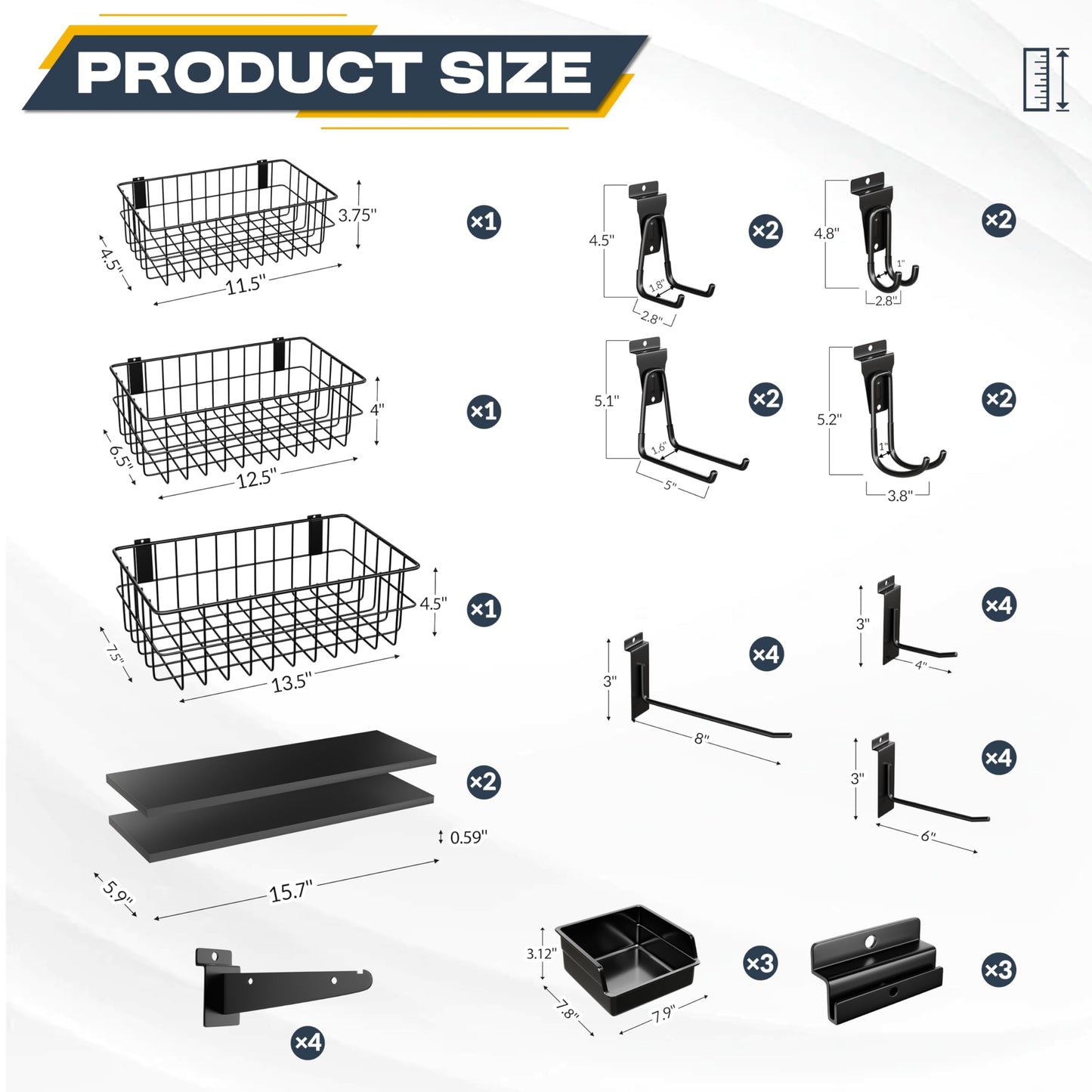 35Pcs Slatwall Accessories Kit, with Slatwall Hooks, Baskets, Shelves, Bins, Heavy Duty Slat Wall Accessory for Garage Organization, Workshop & Utility Room