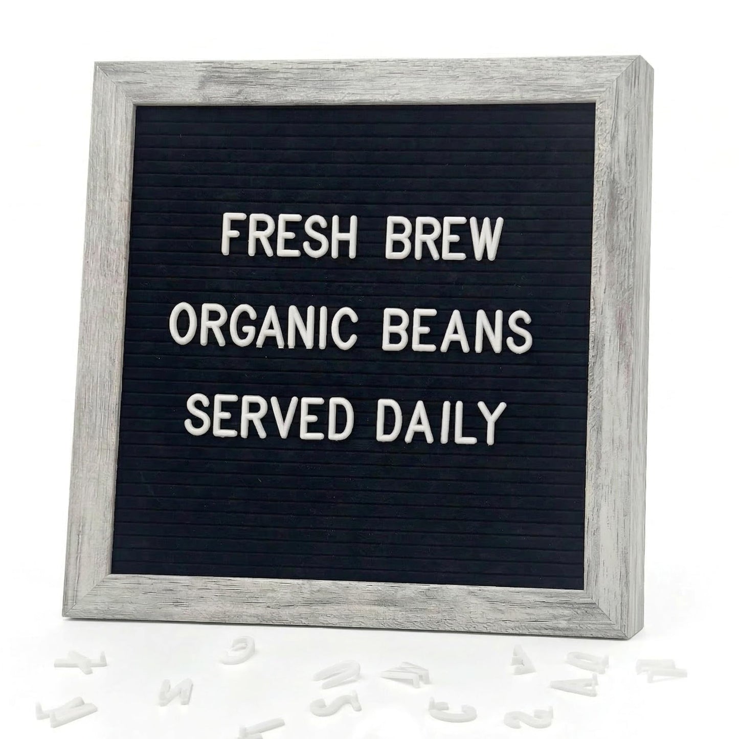 C CRYSTAL LEMON Felt Letter Board 10x10 Inches – 336 Letters, Numbers & Symbols – Rustic Black Message Board with Wood Frame, Wall Mount & Display Stand
