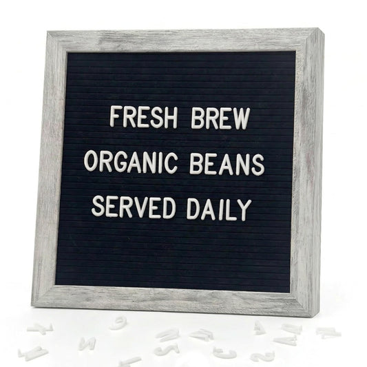 C CRYSTAL LEMON Felt Letter Board 10x10 Inches – 336 Letters, Numbers & Symbols – Rustic Black Message Board with Wood Frame, Wall Mount & Display Stand