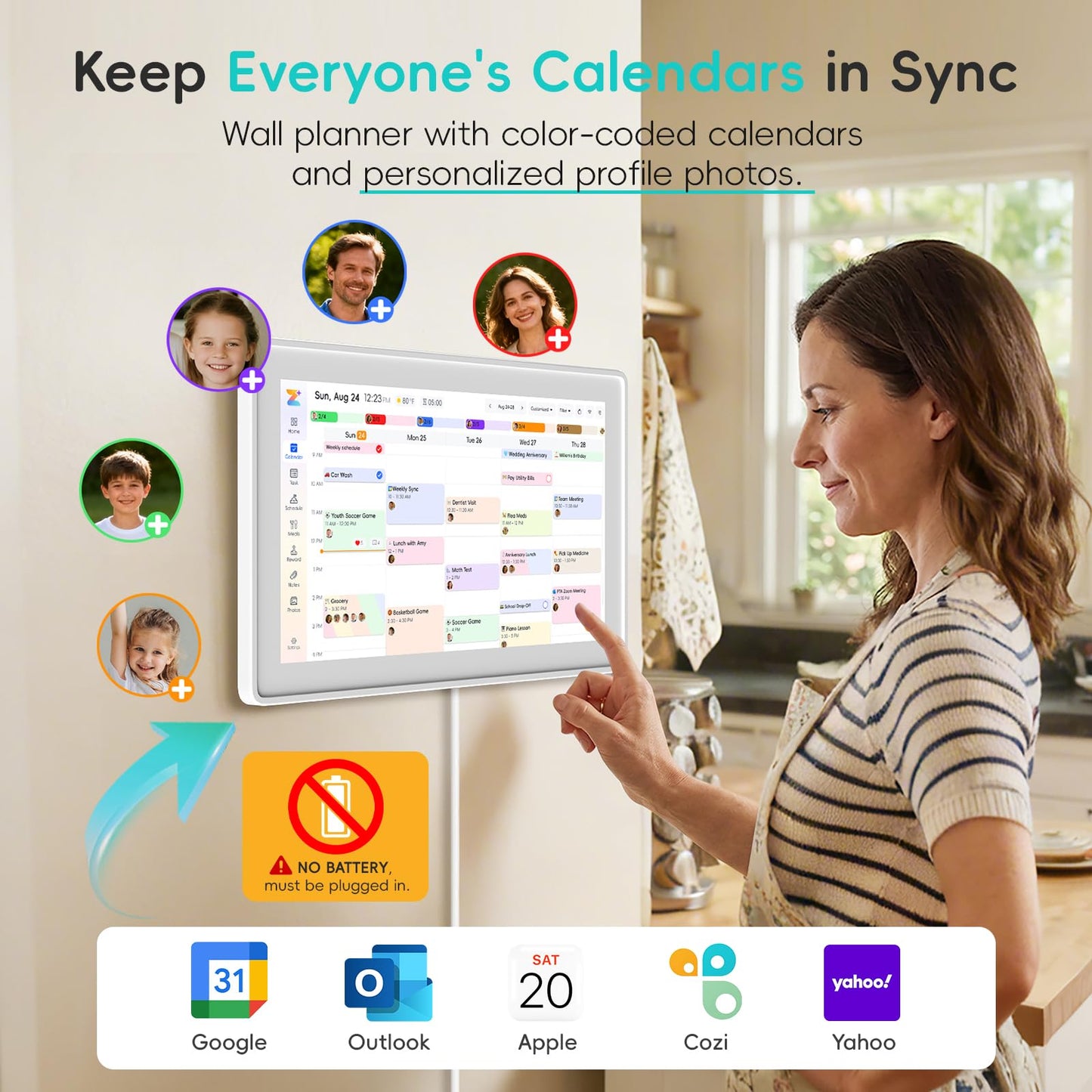 Westsee 15.6" Digital Calendar, No Subscription Smart Family Planner, Interactive Touchscreen Electronic Wall Calendar, Photo Display, Meals, Chore Chart & Tasks, Wall & Desk Mountable (White)