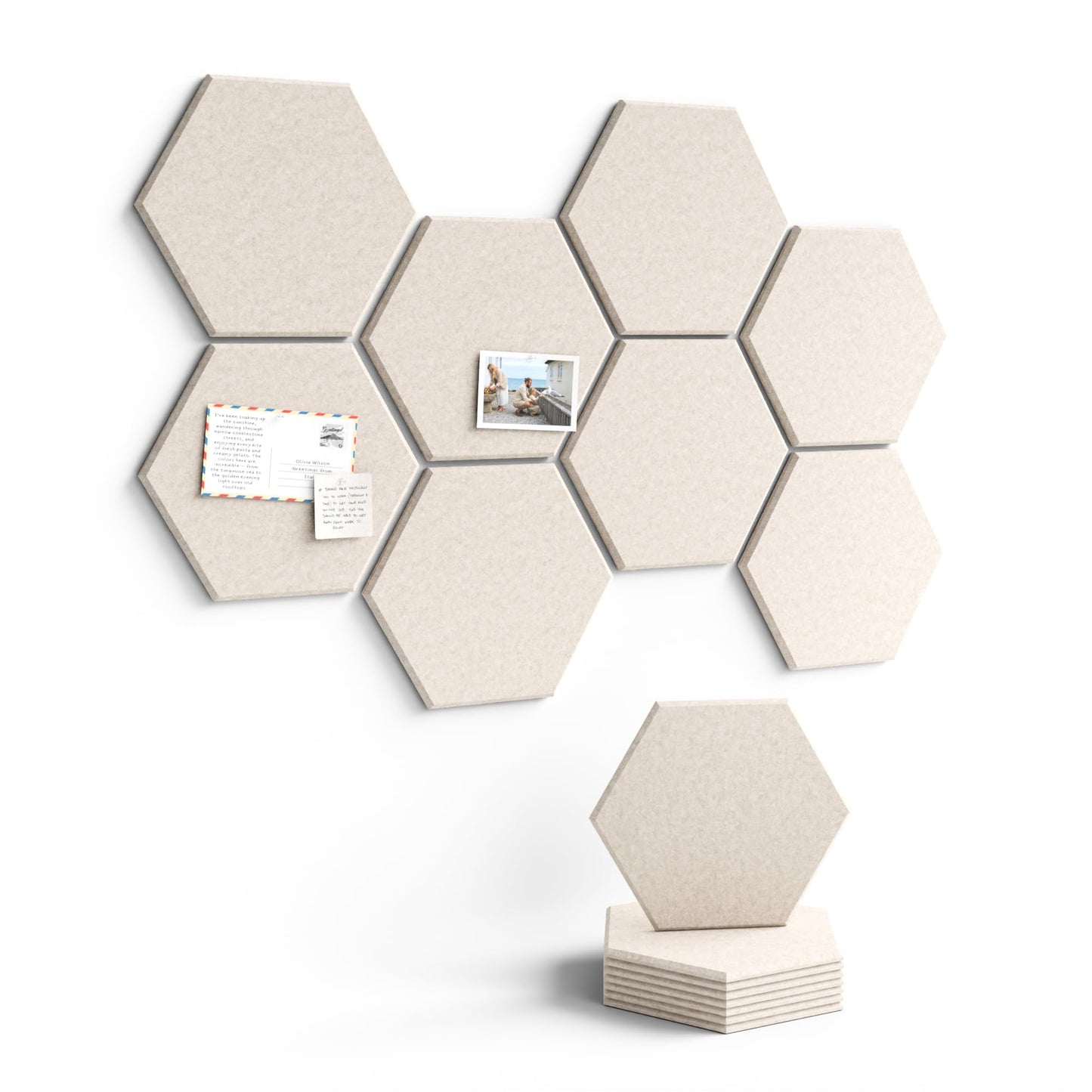 Fluxynara Hexagon Cork Board Alternative for Walls Decor-8-Pack Felt Bulletin Board Tiles,with 30 Pushpins,50 Adhesive Tabs for Office,Classrooms & Home Pin Board Felt Board-Oatmeal