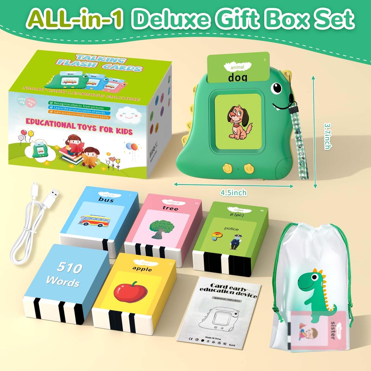 Alotwan Toddler Toys Talking Flash Cards with 510 Sight Words, Montessori Learning Toys for Toddler 1-3 2-4, Autism Sensory Speech Therapy for Boys Girls 2 3 4 5 6 Year Old Kids Gifts