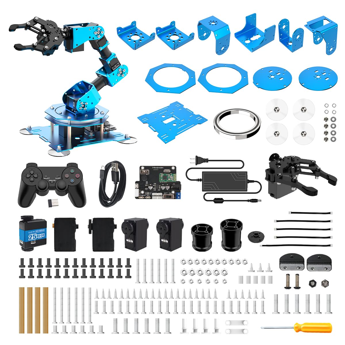 Robotic Arm for Arduino Coding Programming 6DOF Hiwonder-xArm1S STEM Educational Building Robot Arm Kits, 6 AXIS Full Metal Robotic Arm Wireless Controller/PC/App/Mouse Control Learning Robot