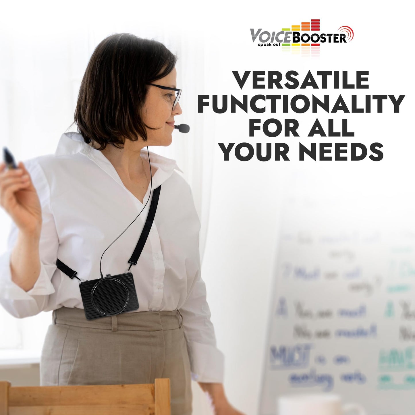 Voicebooster Portable Voice Amplifier for Teachers - 20W Rechargeable Portable Speaker & MP3 Player with Wearable Microphone Headset for Classroom, Tour Guide, Elderly, Public Speaking - MR2300