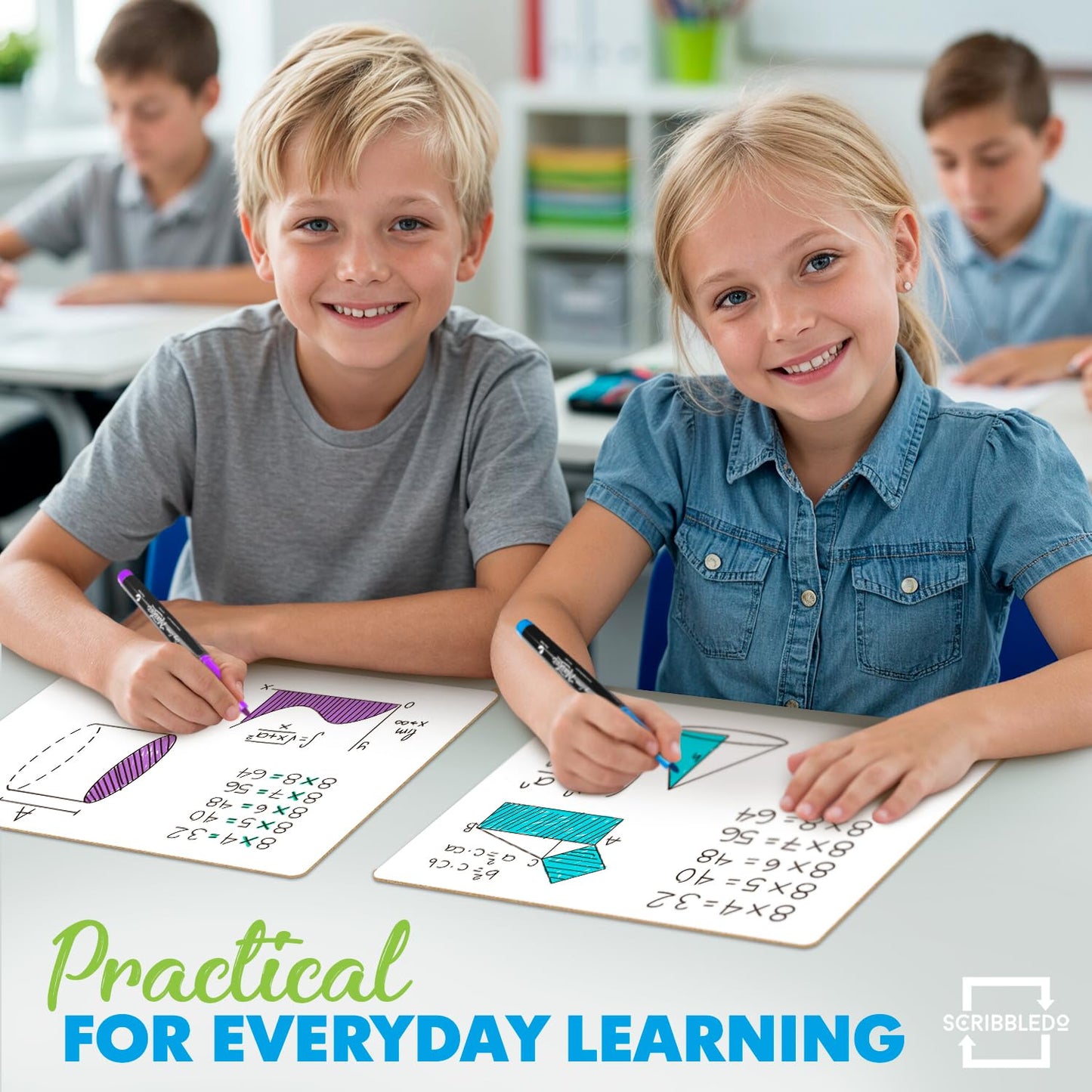 Scribbledo Small Dry Erase Boards for Students, 6 Pack 9 x 12 Double Sided White Boards with 6 Erasers, Student White Boards for Classroom, Personal Whiteboards for Kids, Mini Lap Boards