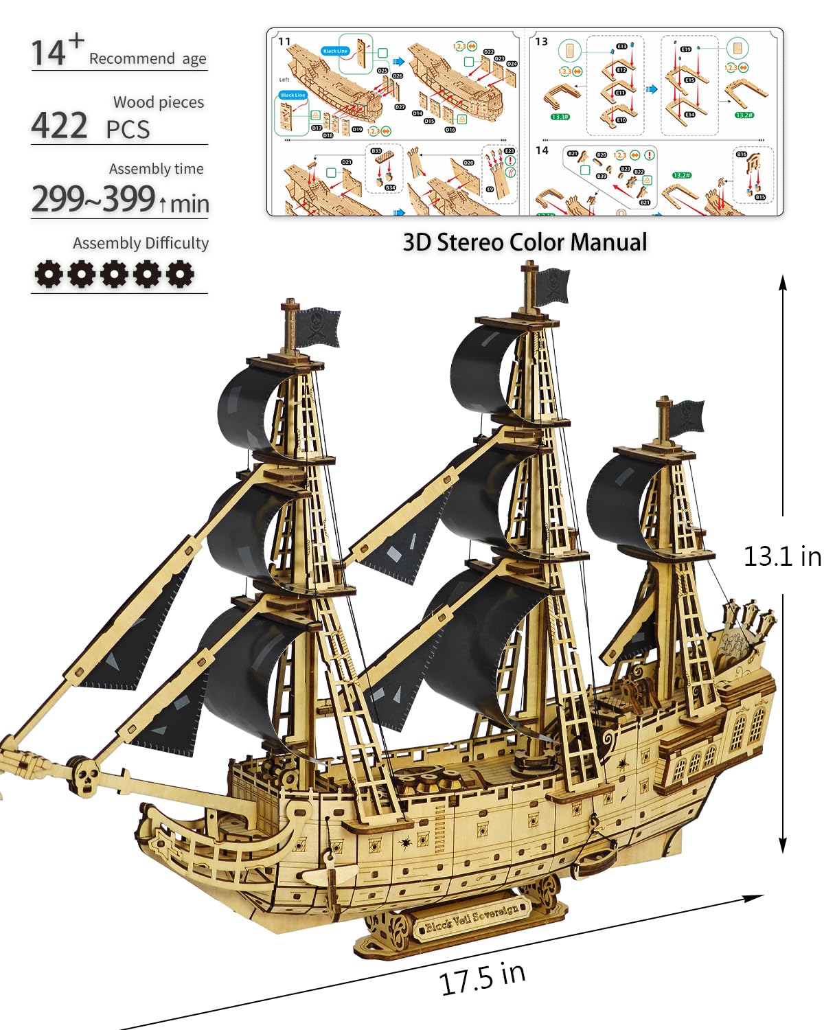 Pirate Ship 3D Wooden Puzzle for Adults - Ideal Christmas or Thanksgiving Gift for Model Enthusiasts 3D Puzzles for Adults