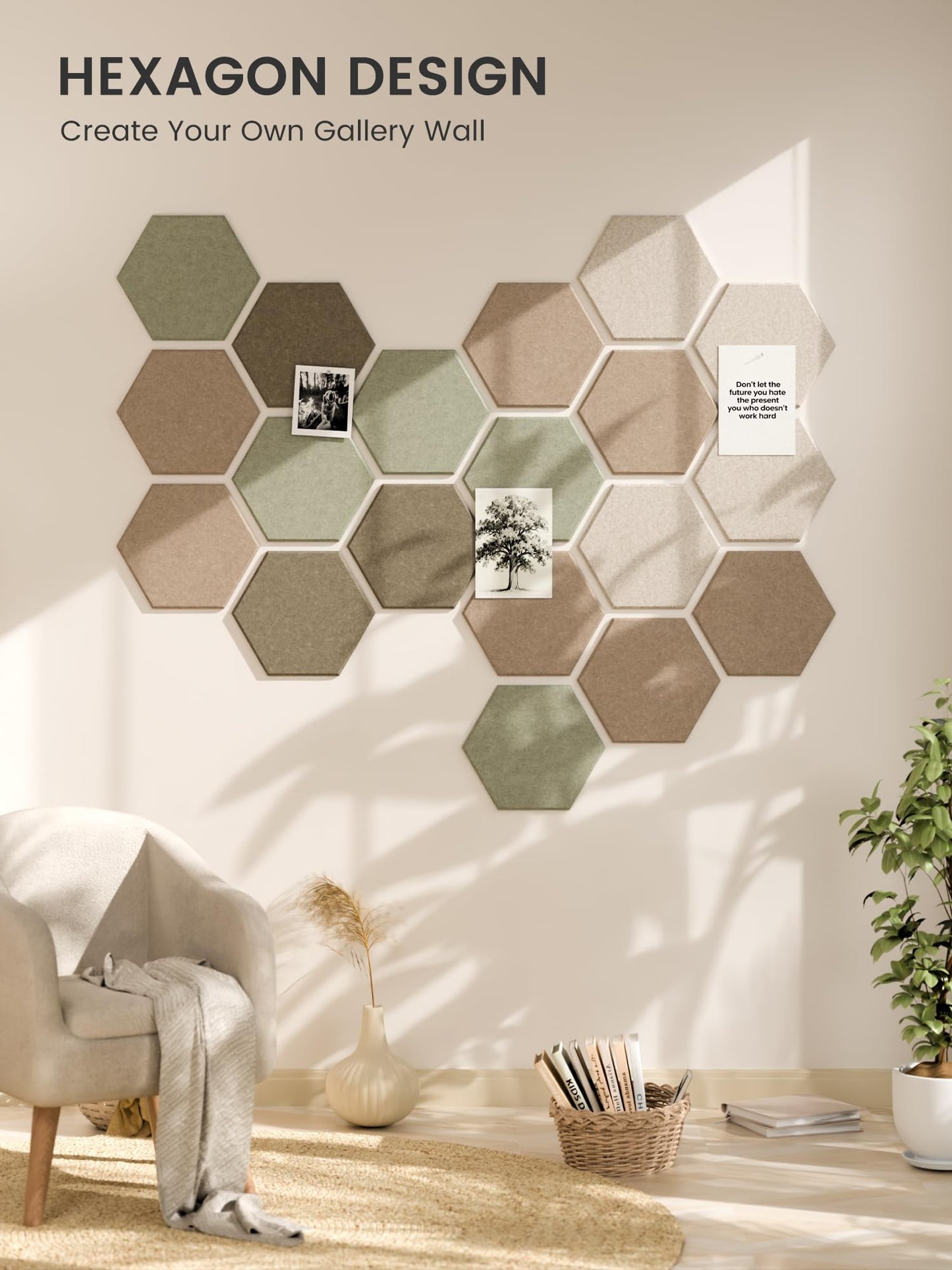 Fluxynara Hexagon Cork Board Alternative for Walls Decor-12-Pack Felt Bulletin Board Tiles,with 30 Pushpins,70 Adhesive Tabs for Office,Classrooms & Home Pin Board Felt Board-Linen Dusk
