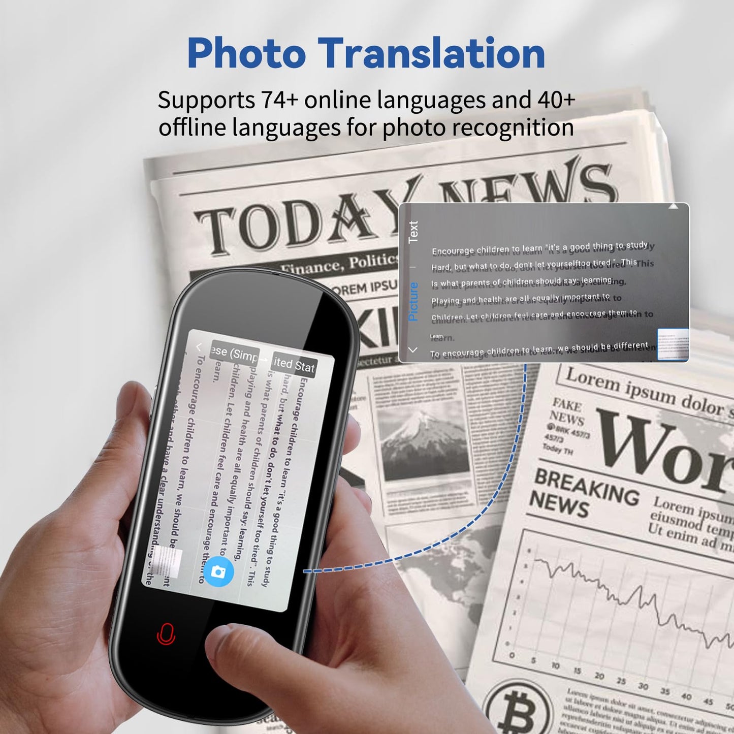 Language Translator Device, 150 Language Real-Time Voice Translator Upgraded ChatGpt AI Translator Voice/Text/Photo Online Offline Translator Portable Two-Way Translation for Travel Business Learning