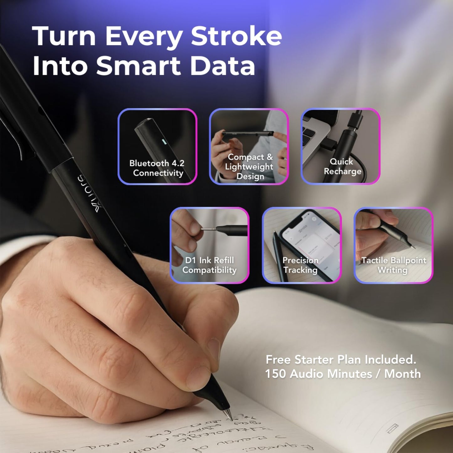 XNote Smart Pen & Notebook Starter Set – AI-Powered Digital Note Taking, Real Paper Writing Syncs to App, Bluetooth Smart Notebook, 17-Hr Battery, Official Bundle with 5 Ink Refills