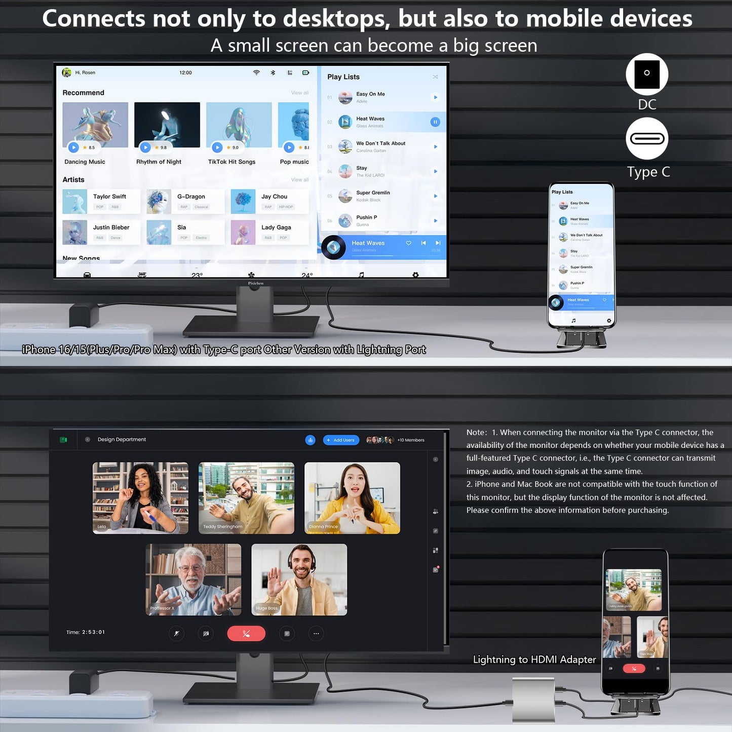 Pisichen Touchscreen Monitor 27" 2K 100Hz Gaming Monitor, QHD 2560x1440 IPS PC Monitors, 10-Point Touch Screen Computer Monitors, with USB C HDMI DP Ports, Built-in Speakers