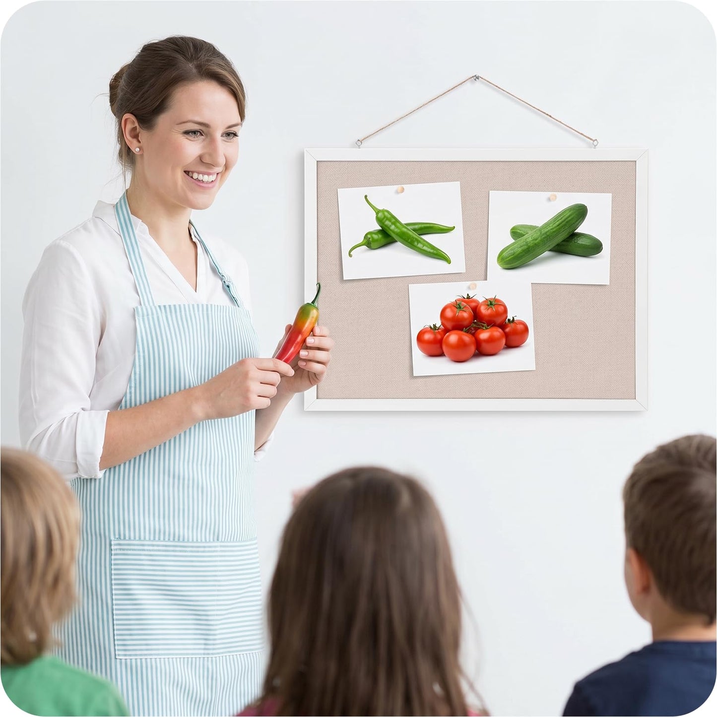 OWLKELA 13.3"x17.7" inch Bulletin Board with Linen 2 Pack, White Wood Style Frame, with 20 Pushpins, Linen Cork Board, Ideal for School, Home & Office