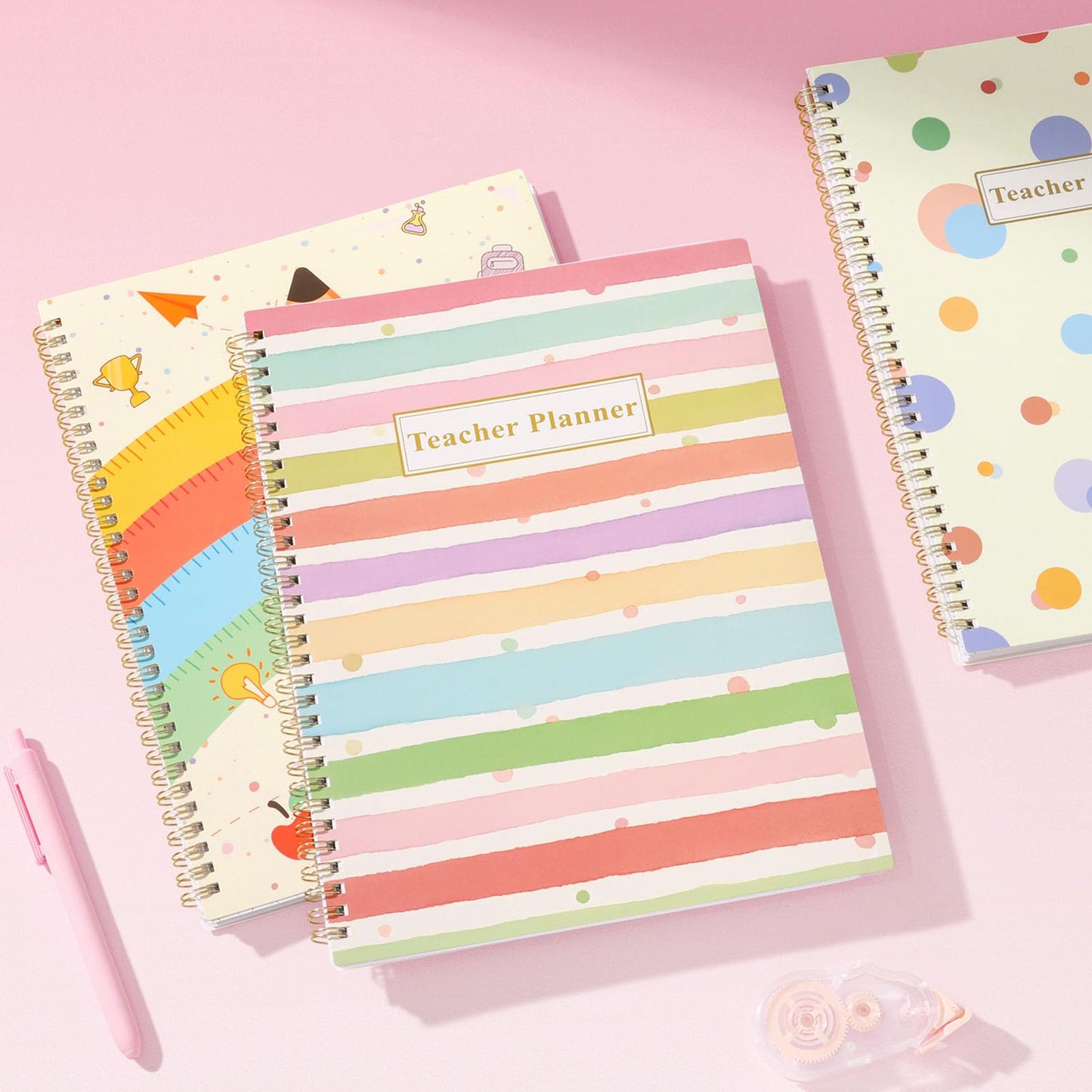 SUNEE Teacher Planner 2026-2027 Academic Year, 7 Periods Lesson Plan Book Jul 2026 - Jun 2027, 8.5"x11"Daily Weekly Monthly Organizers Horizontal Layout with Calendars, Bookmark, Tabs, Rainbow Stripes