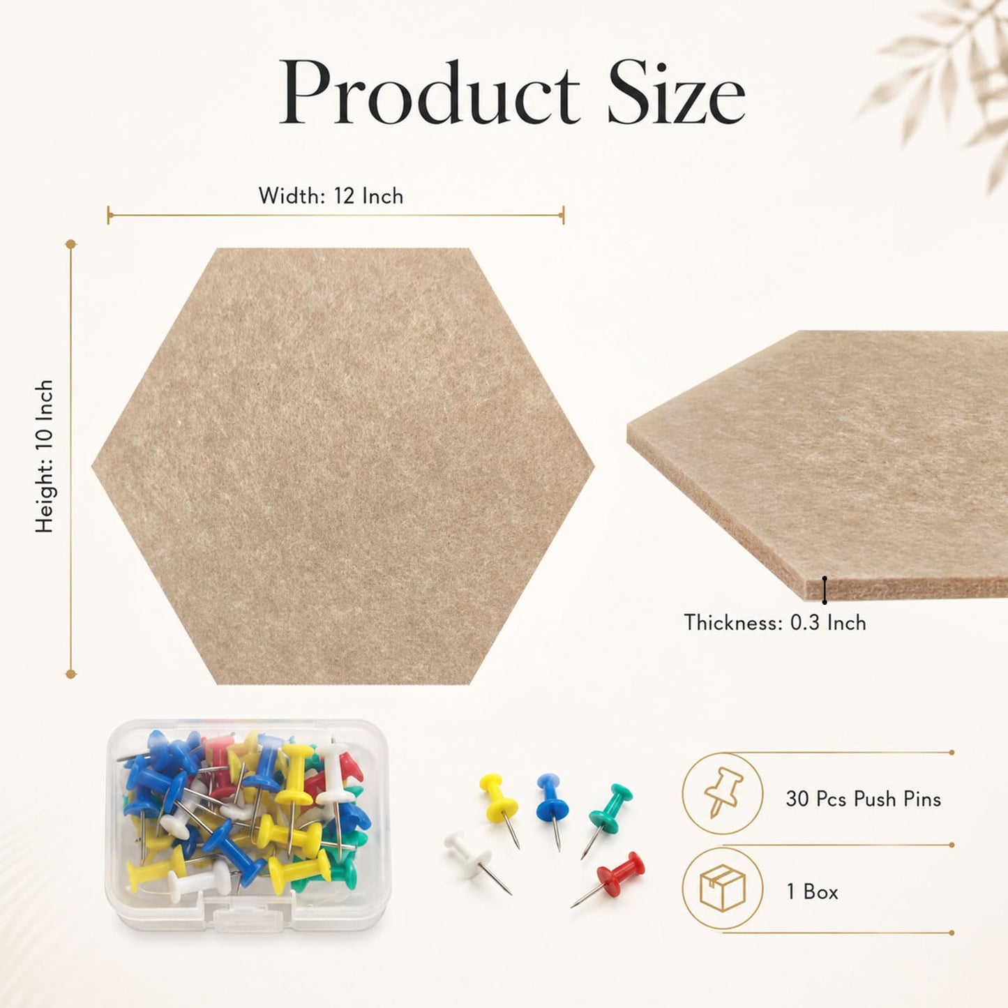 10 Pack 12'' Hexagon Cork Boards for Office Wall: Large Felt Bulletin Decor Display for Classroom, Decorative Panels with 30 Push Pins for Photos & DIY
