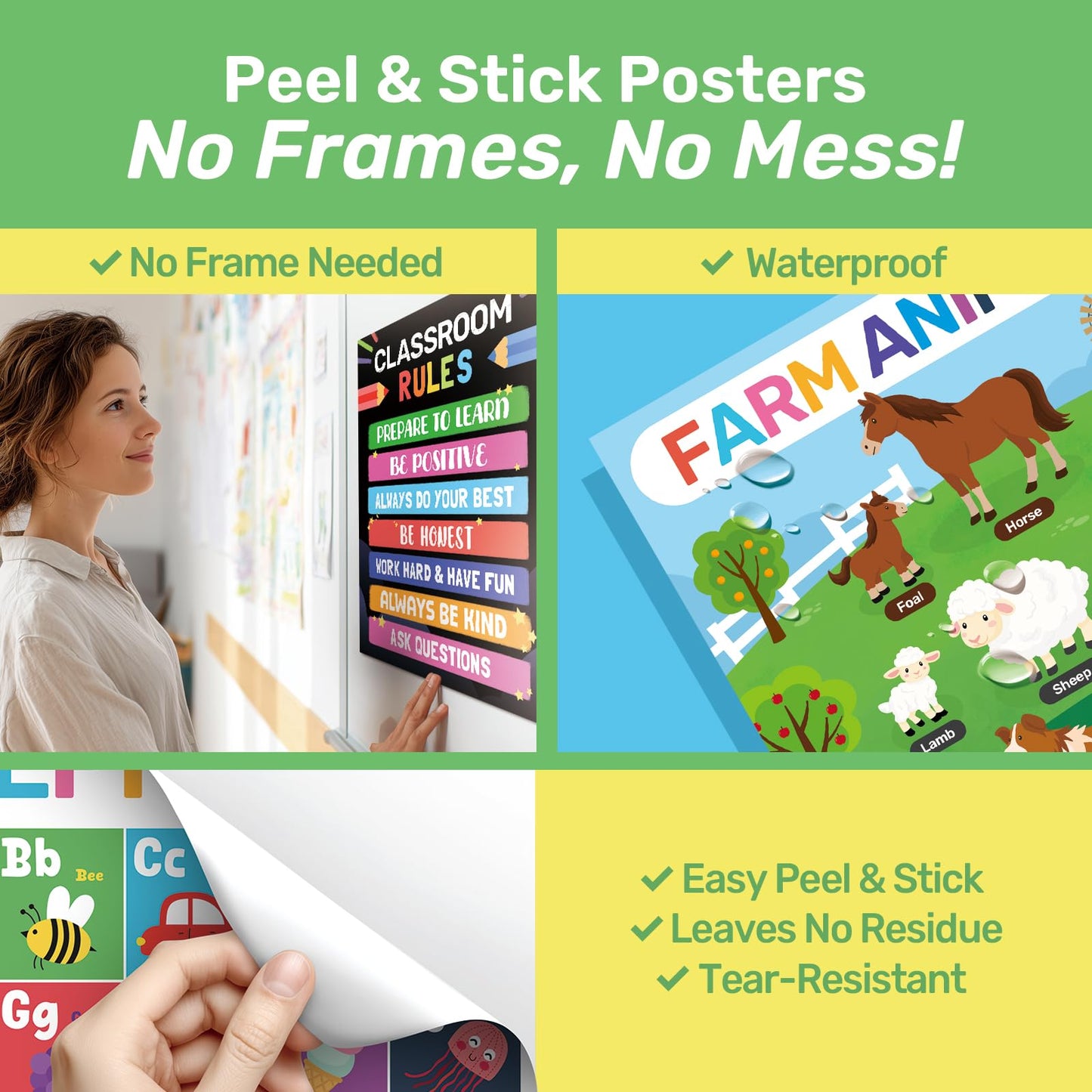 DECOWALL 20 Peel & Stick Educational Posters for Toddlers, Alphabet Learning Charts for Kids Ages 2–6, Preschool, Kindergarten, Homeschool Decor, Daycare&Classroom Must Haves Removable stickers(PS-01)