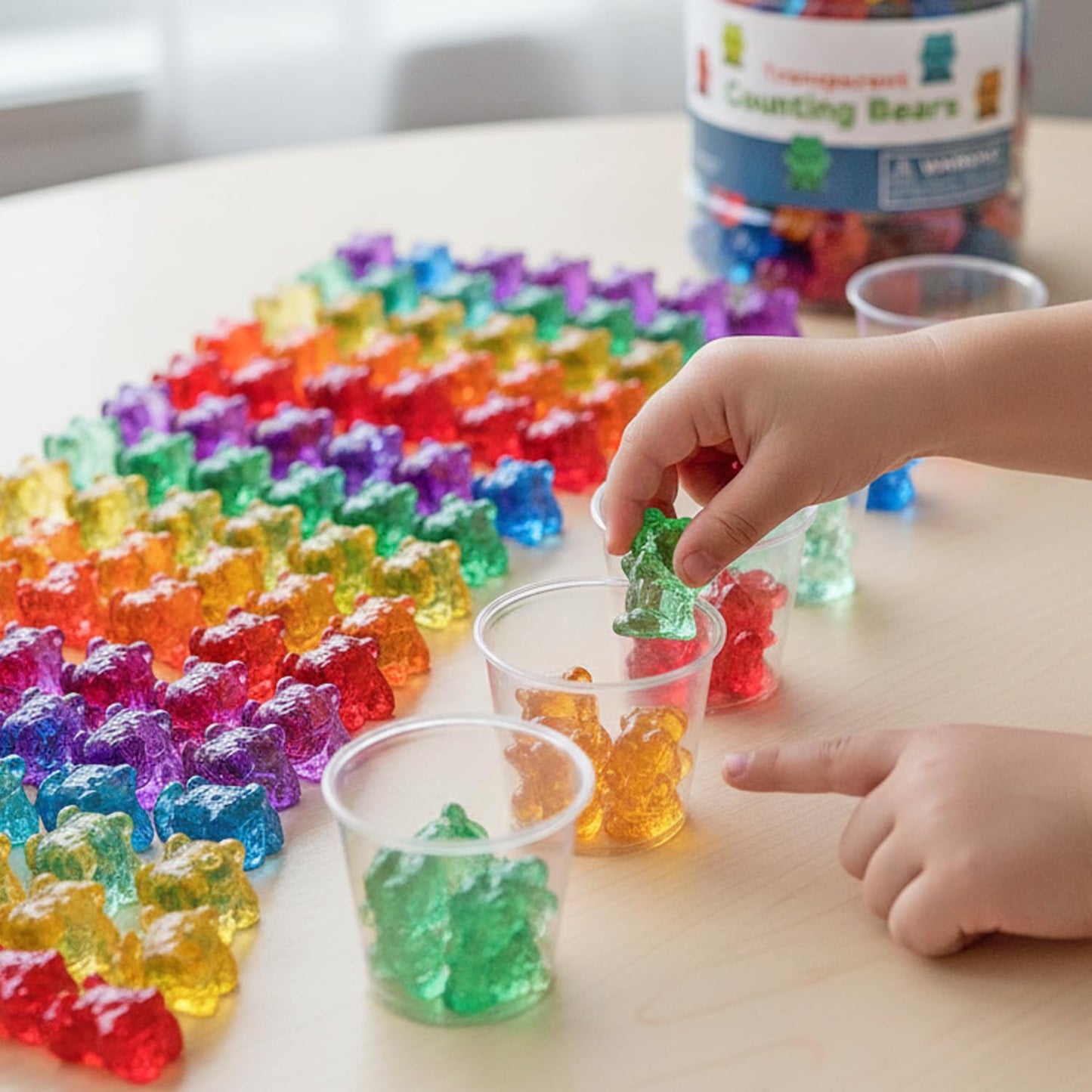 Fun Express Translucent Rainbow Counting Bears with Storage Jar - 100 Pieces